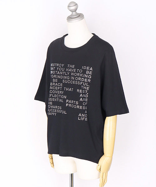 綿100％ラインストーン英字デザインドルマンスリーブTシャツカットソー 46-0302