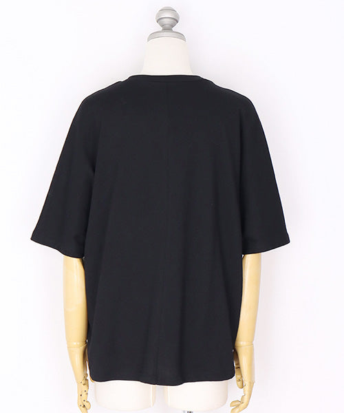 綿100％ラインストーン英字デザインドルマンスリーブTシャツカットソー 46-0302