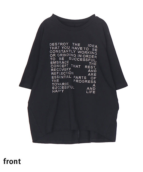 綿100％ラインストーン英字デザインドルマンスリーブTシャツカットソー 46-0302