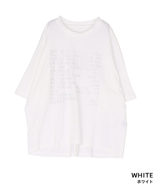 綿100％ラインストーン英字デザインドルマンスリーブTシャツカットソー 46-0302