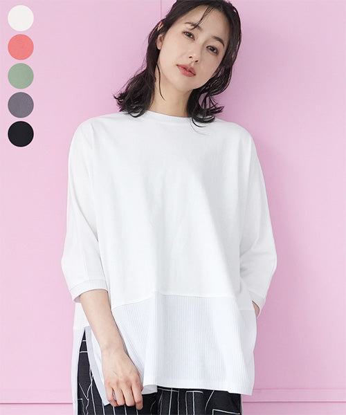 異素材切替テープ使いドルマンスリーブチュニックTシャツ 46-0303