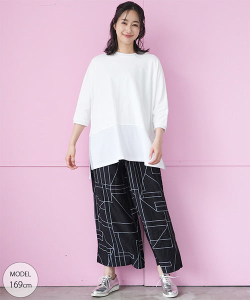 異素材切替テープ使いドルマンスリーブチュニックTシャツ 46-0303