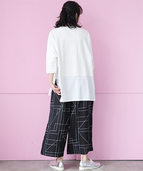 異素材切替テープ使いドルマンスリーブチュニックTシャツ 46-0303