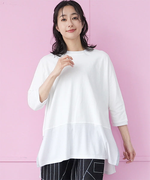 異素材切替テープ使いドルマンスリーブチュニックTシャツ 46-0303