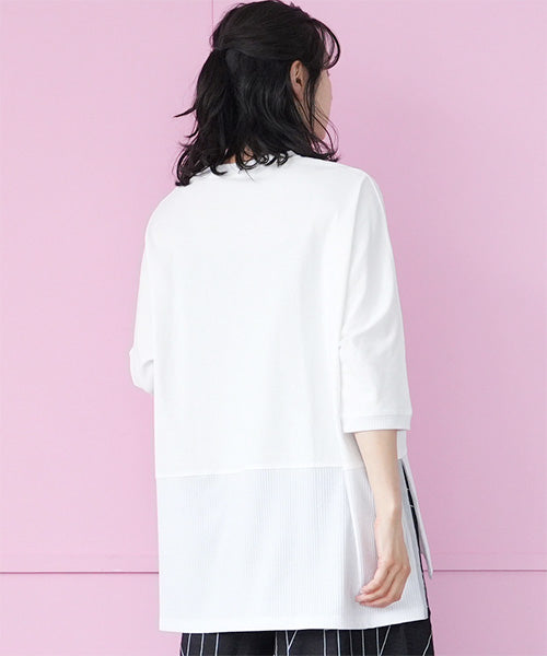 異素材切替テープ使いドルマンスリーブチュニックTシャツ 46-0303