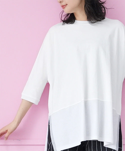 異素材切替テープ使いドルマンスリーブチュニックTシャツ 46-0303