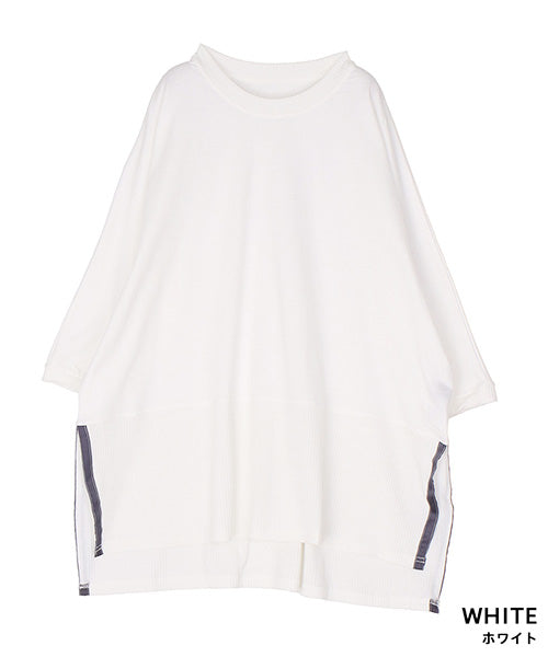 異素材切替テープ使いドルマンスリーブチュニックTシャツ 46-0303