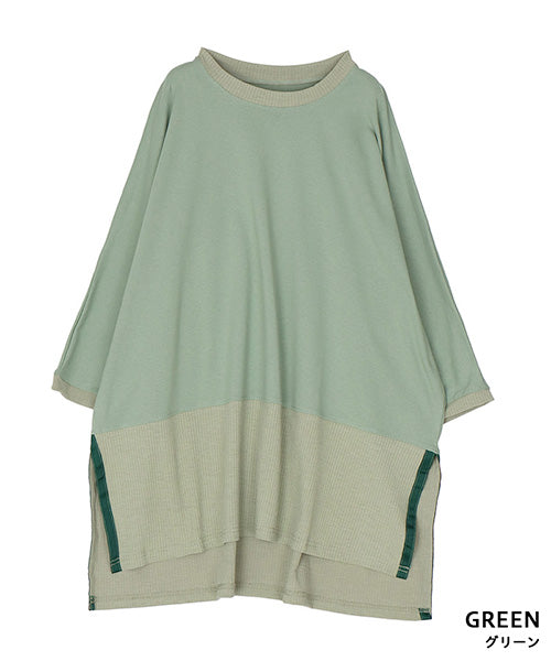 異素材切替テープ使いドルマンスリーブチュニックTシャツ 46-0303