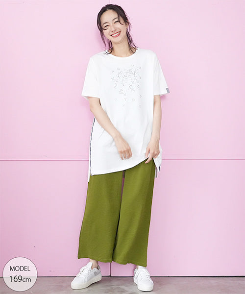 綿100％英字プリントビジュー付き5分袖Tシャツ 46-0304