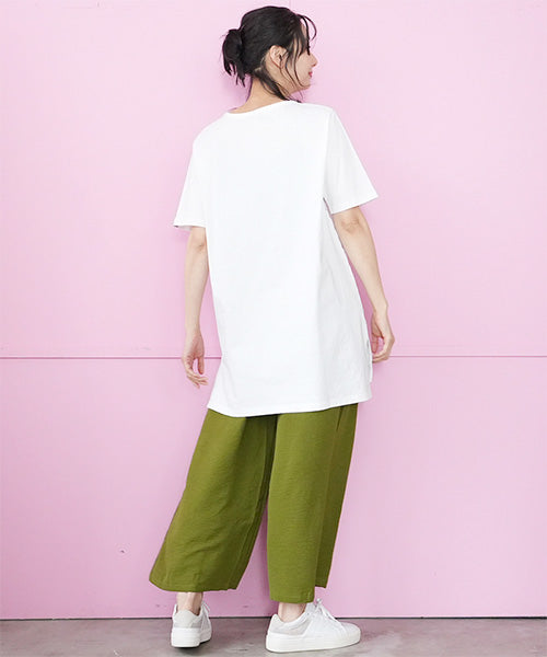綿100％英字プリントビジュー付き5分袖Tシャツ 46-0304