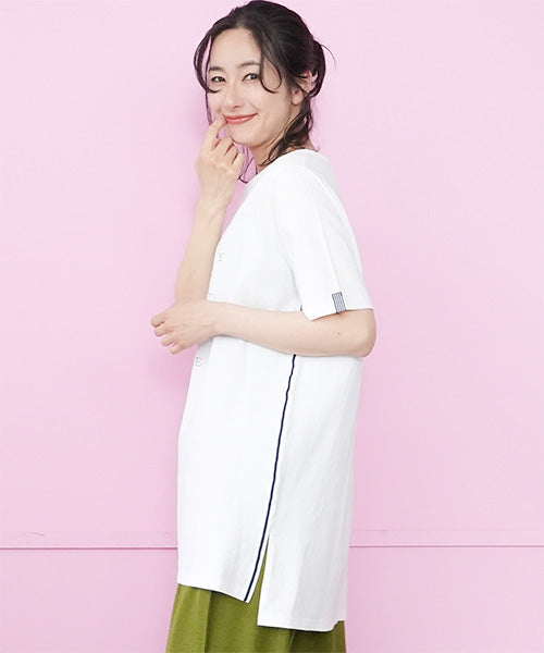 綿100％英字プリントビジュー付き5分袖Tシャツ 46-0304