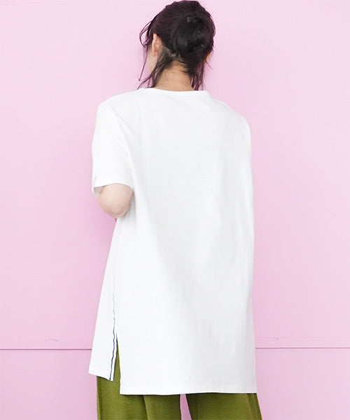 綿100％英字プリントビジュー付き5分袖Tシャツ 46-0304
