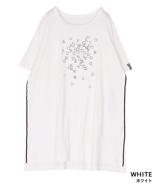 綿100％英字プリントビジュー付き5分袖Tシャツ 46-0304