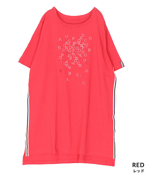 綿100％英字プリントビジュー付き5分袖Tシャツ 46-0304
