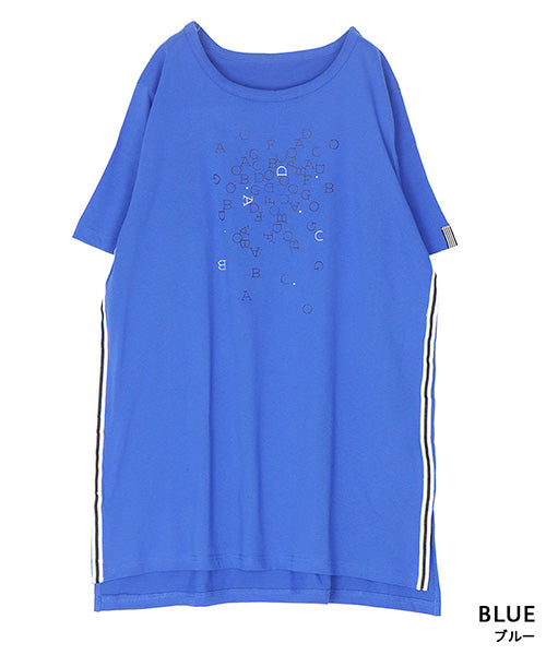 綿100％英字プリントビジュー付き5分袖Tシャツ 46-0304