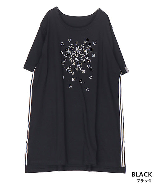 綿100％英字プリントビジュー付き5分袖Tシャツ 46-0304