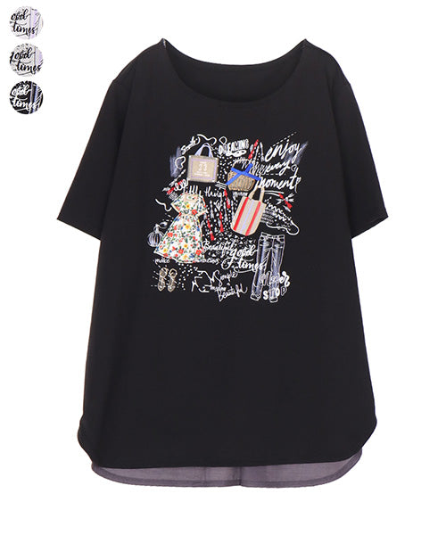 イラストプリント半袖Tシャツカットソー 50-0106