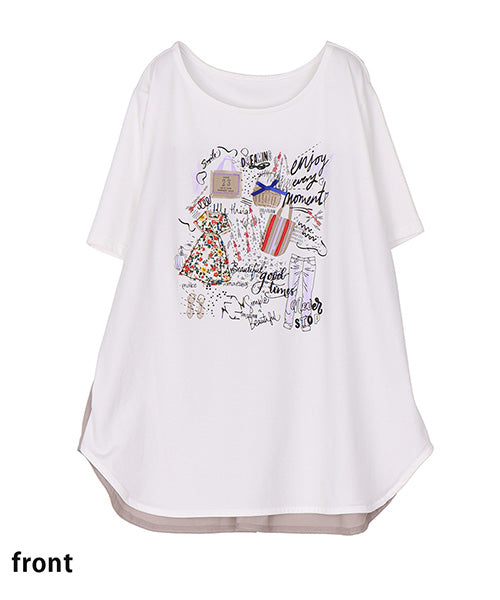 イラストプリント半袖Tシャツカットソー 50-0106