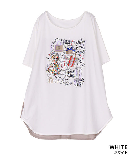 イラストプリント半袖Tシャツカットソー 50-0106