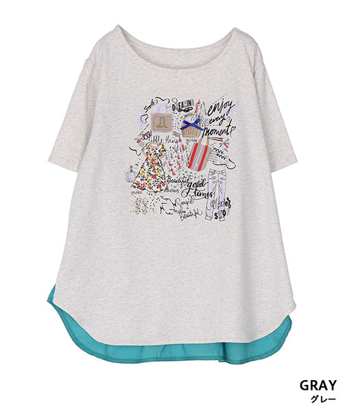 イラストプリント半袖Tシャツカットソー 50-0106