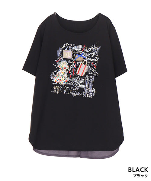 イラストプリント半袖Tシャツカットソー 50-0106