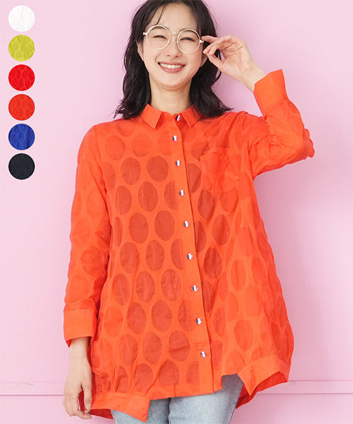 【再入荷&新色登場】綿100％ドットシアーコクーンシルエットシャツブラウス 50-0114