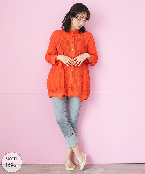 【再入荷&新色登場】綿100％ドットシアーコクーンシルエットシャツブラウス 50-0114
