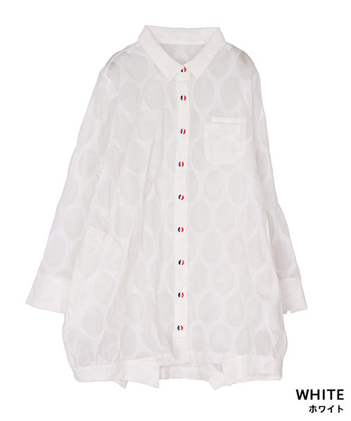 【再入荷&新色登場】綿100％ドットシアーコクーンシルエットシャツブラウス 50-0114