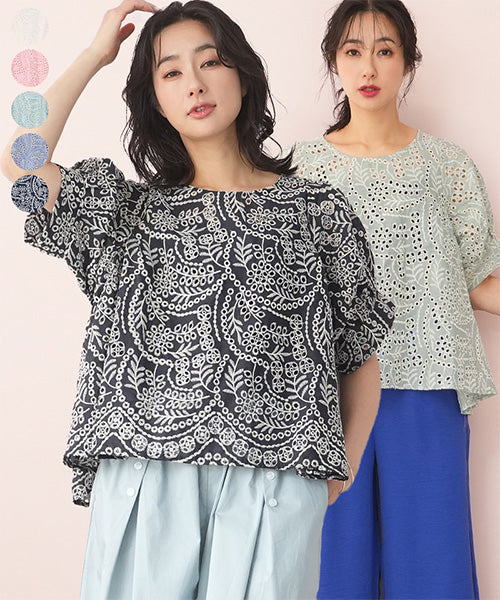 シアー総レース刺繍プルオーバーブラウス 52-0086