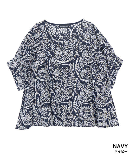 シアー総レース刺繍プルオーバーブラウス 52-0086
