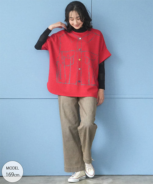 だまし絵プリントドルマンスリーブTシャツカットソー 52-0205