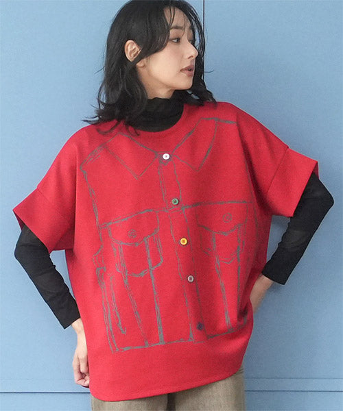 だまし絵プリントドルマンスリーブTシャツカットソー 52-0205