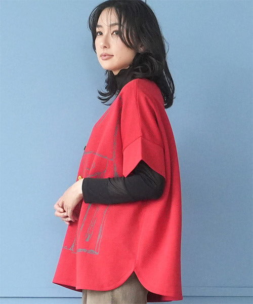 だまし絵プリントドルマンスリーブTシャツカットソー 52-0205