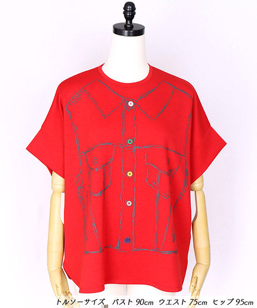 だまし絵プリントドルマンスリーブTシャツカットソー 52-0205