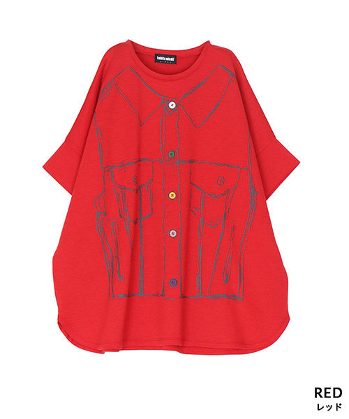 だまし絵プリントドルマンスリーブTシャツカットソー 52-0205