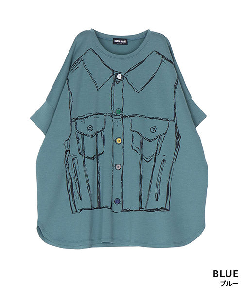 だまし絵プリントドルマンスリーブTシャツカットソー 52-0205