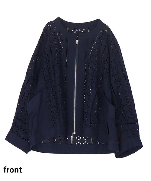 綿100％カットワーク刺繍ラグランスリーブショートジャケット 55-0099