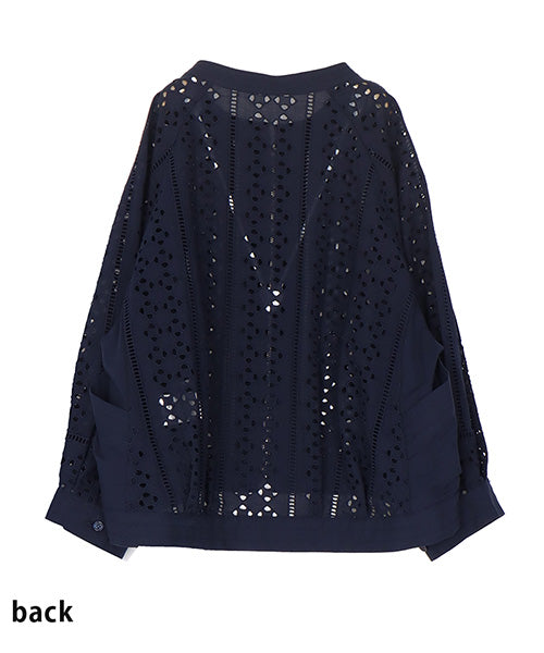 綿100％カットワーク刺繍ラグランスリーブショートジャケット 55-0099