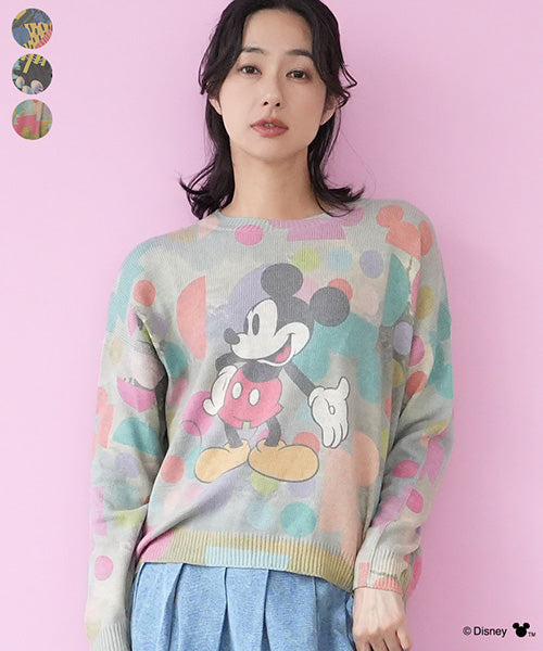 【Disney（ディズニー）】ミッキーマウス/転写プリントドロップショルダーニットプルオーバー 56-0001