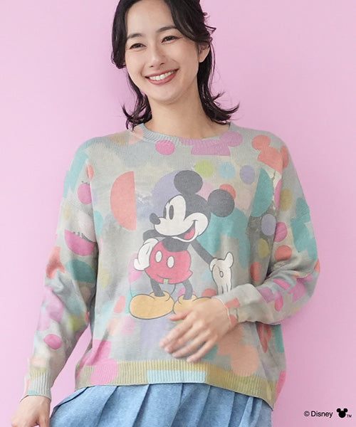 【Disney（ディズニー）】ミッキーマウス/転写プリントドロップショルダーニットプルオーバー 56-0001