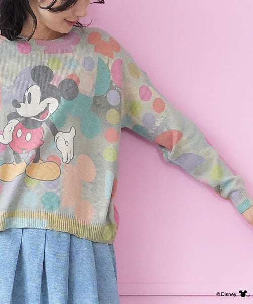 【Disney（ディズニー）】ミッキーマウス/転写プリントドロップショルダーニットプルオーバー 56-0001